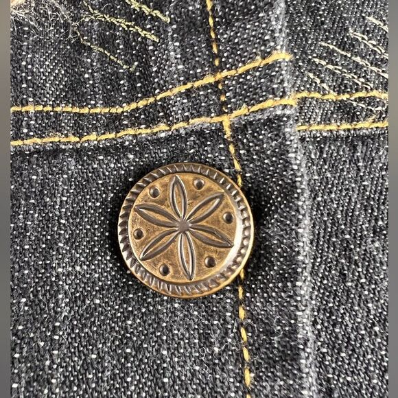 Alex Kim Embroidered Denim Jacket Large Washed Black Tan - Picture 11 of 11